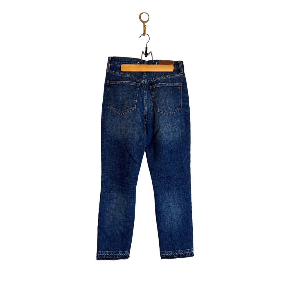 Madewell The High Rise Slim Boyjean Size 24 Blue Split Front Raw Hem - Picture 2 of 7